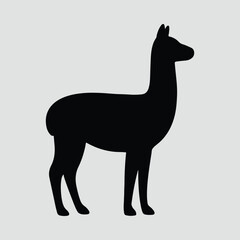 Silhouette llama standing calmly monochrome animal vector illustration