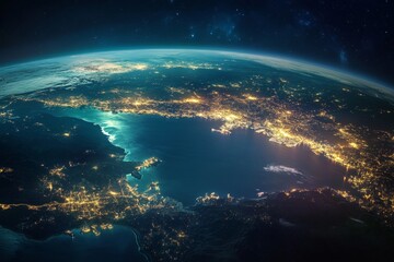 Illuminated coastal city clusters at night  a stunning view of earth s urban landscapes