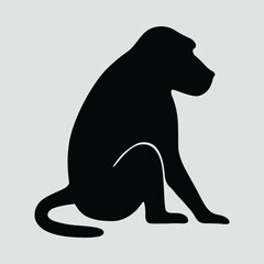 Silhouette macaque monkey sitting profile isolated on white background vector illustration