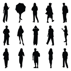 Vector collection set of individual people silhouettes.	
