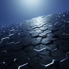 Obraz premium A futuristic, abstract surface of glowing hexagonal tiles. A high-tech background for concepts of technology, innovation, and science fiction. 