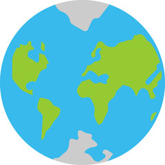 Flat Globe Earth Icon with Continents and Poles 