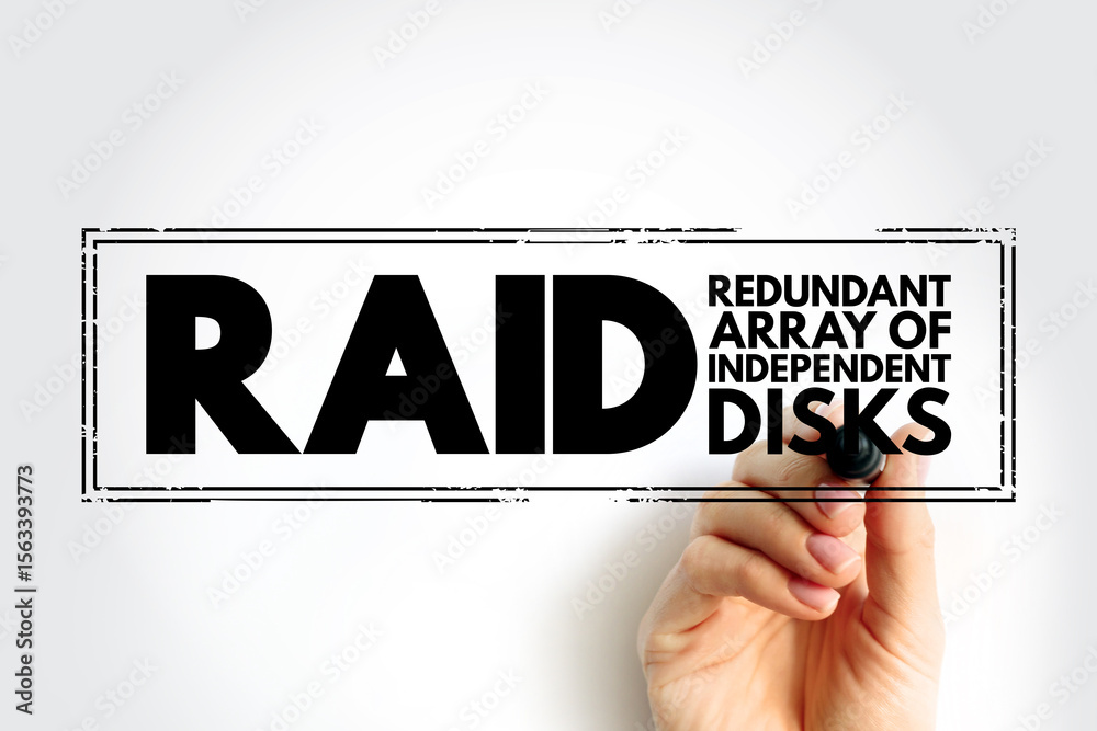 Poster raid - redundant array of independent disks is a data storage virtualization technology, acronym sta