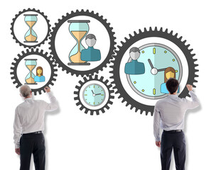 Time management concept drawn by businessmen