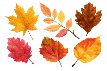 Autumn leaves collection vibrant fall foliage colors nature isolated on a transparent background