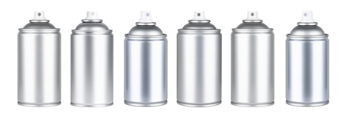 Collection of Silver spray paint can isolated on transparent background, ideal for projects related to graffiti, street art, or diy projects