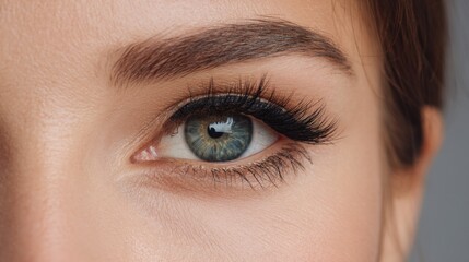 Fototapeta premium Captivating close-up of a woman's eye emphasizing striking eyelashes beauty