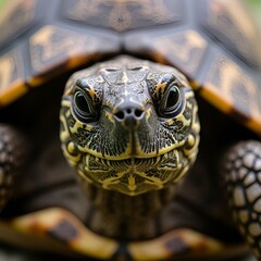 Obraz premium Curious Sea Turtle in Focus