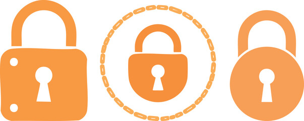 Vector padlock icons flat design with orange locks on white background