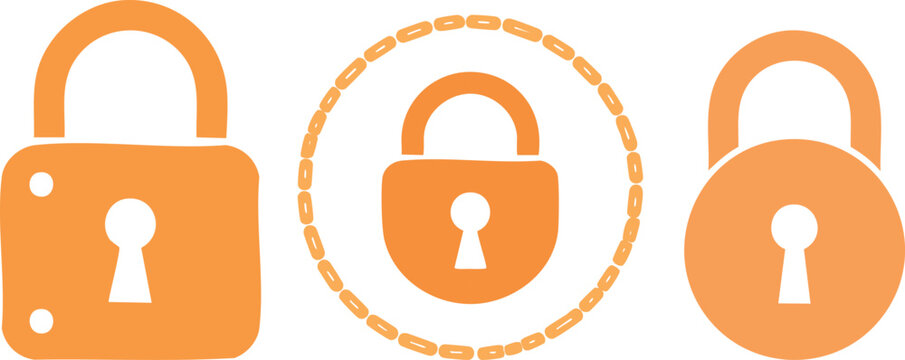 Vector padlock icons flat design with orange locks on white background