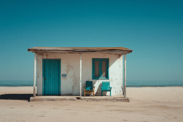 Landscape view beach in summer with sand space, Windy beach with summer vibe, Summer tone vacation place, Beachside residence in holiday.
