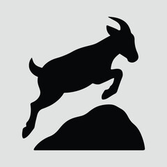 Silhouette mountain goat leaping from rock formation vector illustration