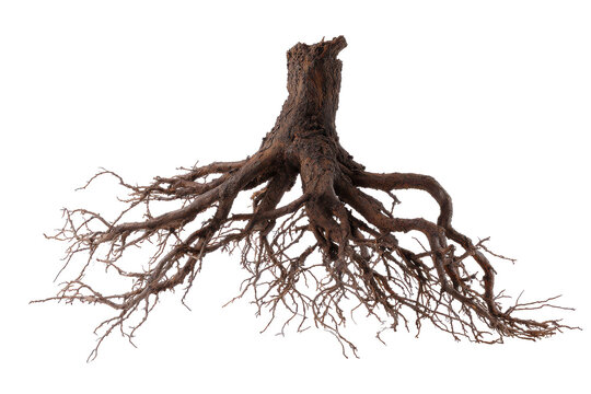 Tree roots trunk dark brown isolated background nature wood isolated on a transparent background - Powered by Adobe