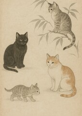 Obraz premium Vintage feline art illustration