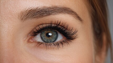 Obraz premium Close-up of a woman's captivating eye with luxurious long eyelashes