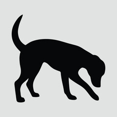 Silhouette of a dog sniffing the ground vector illustration
