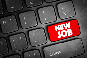New Job text button on keyboard, concept background