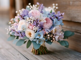 Pastel Pink Purple and Blue Wedding Flower Bouquet