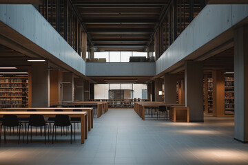 Interior design of office with co working space, Modern design of company office, Contemporary of office with wooden built in shelf, desk and table.