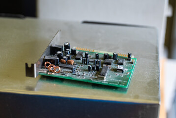 Old dusty  computer chip on a table, Borchtlombeek, Flemish Brabant, Belgium