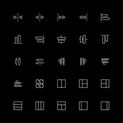 Layouts Set on Black: A comprehensive set of layout design elements with thin white lines against a solid black background, ideal for web design, graphic layout options and content structure concepts.