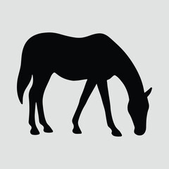 Silhouette of a grazing horse in black vector illustration