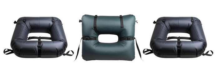 Collection of Inflatable travel or camping pillow isolated on transparent background, ensuring comfort and portability for outdoor adventures or travel
