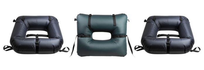 Collection of Inflatable travel or camping pillow isolated on transparent background, ensuring comfort and portability for outdoor adventures or travel