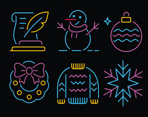 Bright Color Neon Style Christmas Icons