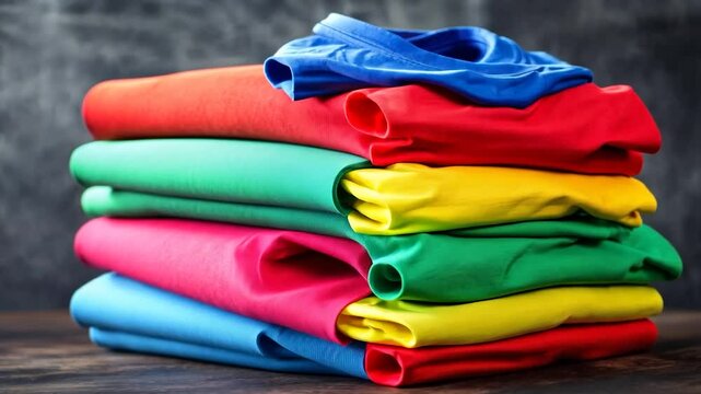 A stack of colorful t-shirts