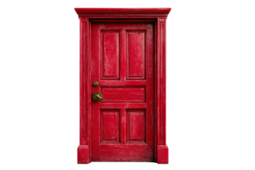 Red Wooden Door Classic Entrance Mystery isolated on a transparent background