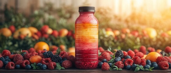 Colorful Smoothie Bottle Surrounded By Fresh Ripe Fruits