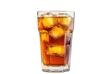 Iced tea in a glass with ice cubes refreshing drink summer beverage amber liquid cold refreshment, isolated on a transparent background