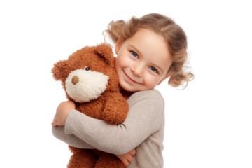  lovely girl hugging her teddy bear  isolated on white background
