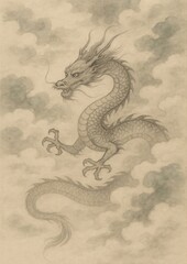Fototapeta premium Mystical dragon amidst clouds.