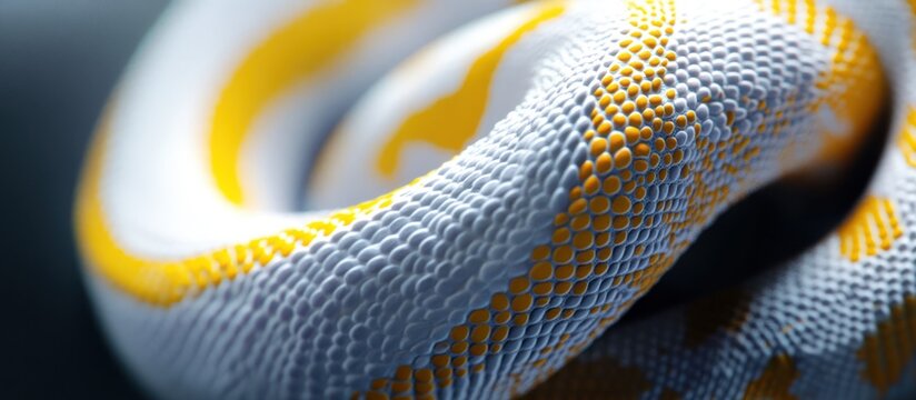 Abstract python snake skin pattern in blue and yellow, a macro wildlife texture