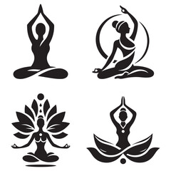 Yoga Meditation Logo Set – Spiritual Woman Silhouette Icons for Wellness and Mindfulness Branding