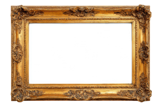 Ornate Gold Frame Blank Artwork Display Classic Design isolated on a transparent background