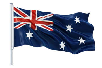 Australian flag waving proudly national symbol patriotism blue red white stars, isolated on a transparent background