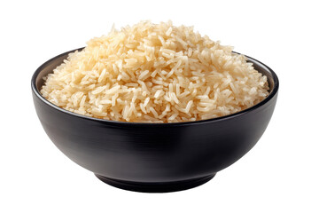 Cooked Rice in Black Bowl Delicious Food isolated on a transparent background