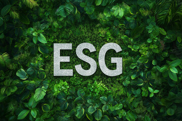 ESG letters on forest background with green trees symbolizing sustainable governance and eco commitment