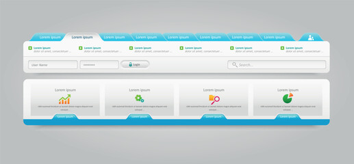 Web site design menu navigation elements with icons set. Navigation menu bars. vector 