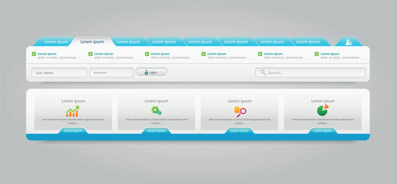 Web site design menu navigation elements with icons set. Navigation menu bars. vector 