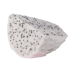 Red dragon fruit halves and slices showing juicy flesh on a transparent background