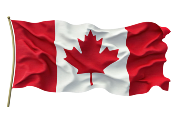 Canadian flag waving proudly maple leaf symbol national pride patriotism red white colors isolated on a transparent background