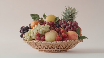 Basket overflowing with diverse, colorful and organic assorted fruits