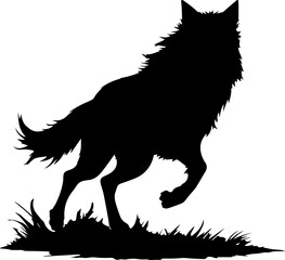 Running Wolf Silhouette Vector  Black Wild Animal Clipart on White Background