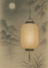 Obraz premium Serene lantern illuminates tranquil night.