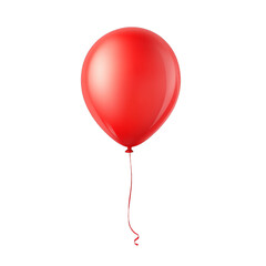 Bright red balloon with string floating alone on transparent background