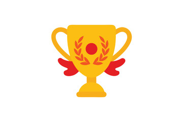 golden trophy cup laurel wreath red ribbon